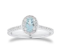 18ct White Gold 0.52cttw Oval Aquamarine and 0.20cttw Diamond Halo Ring - Ring Size Q