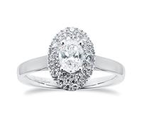 18ct White Gold 0.75cttw Oval Halo Engagement Ring - Ring Size K