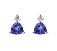18ct White Gold 1.70ct Tanzanite Diamond Trillion Cut Stud Earrings - White Gold