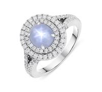 18ct White Gold 2.27ct Star Sapphire Diamond Double Halo Ring D - N PJW-319