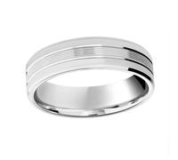 18ct White Gold 6mm Pattern V Cut Bevelled Edge Wedding Ring - Ring Size M