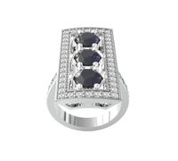 18ct White Gold Art Deco Sapphire & Diamond Plaque Ring - Ring Size L