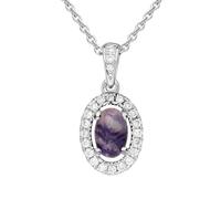 18ct White Gold Blue John 0.10ct Diamond Set Oval Necklace - Option1 Value White Gold DMD-044