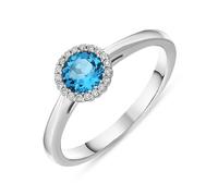 18ct White Gold Blue Topaz Diamond Round Cut Cluster Ring - M.5