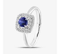 18ct White Gold Brilliant Cut Sapphire & Diamond Double Halo Ring R65157W-SAP M