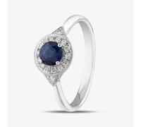 18ct White Gold Brilliant Cut Sapphire & Diamond Shoulder Set Halo Ring R62366W-SAP M