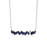 18ct White Gold Dark Blue Sapphire & 0.06cttw Diamond Baguette Bar Necklace