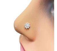 18ct White Gold Eight Petal Cubic Zirconia Floral Nose Stud/Pin 5.5mm Raina Jewels Gold One Size