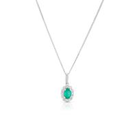 18ct White Gold Emerald 0.25ct Diamond Cluster Pendant