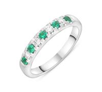 18ct White Gold Emerald Diamond Castle Set Half Eternity Ring - K FEU-2772/K