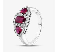 18ct White Gold Emerald & Trillion Cut Ruby & Brilliant Cut Diamond Trilogy Cluster Ring 18DR375-RUBY N