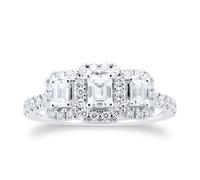 18ct White Gold Emerald Triple Halo Engagement Ring - Ring Size P