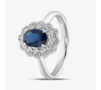 18ct White Gold Oval Cut Sapphire & Brilliant Cut Diamond Double Halo Ring R65158W-SAP M