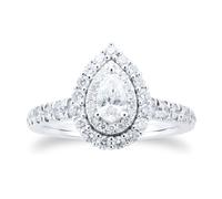 18ct White Gold Pear 1ct Diamond Double Halo Engagement Ring - Ring Size L