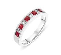 18ct White Gold Princess Cut 0.30ct Diamond Ruby Half Eternity Ring D - TITLE White Gold 00152206