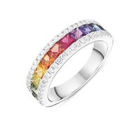 18ct White Gold Rainbow 1.94ct Sapphire 0.40ct Diamond Half Eternity Ring - White Gold FEU-2272