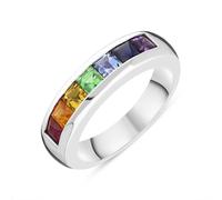 18ct White Gold Rainbow Mixed Stone Half Eternity Ring - White Gold