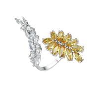 18ct White Gold Ring, Metal Wedding Band Citrine Leaves Branches Silver Ring with Moissanite Gift for Wife Size M 1/2