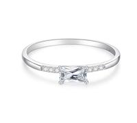 18ct White Gold Ring, Womens Wedding Ring Simple Rectangle and Round Diamond Au750 White Gold Band Size R 1/2