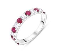 18ct White Gold Ruby Diamond Castle Claw Set Half Eternity Ring - U FEU-2845/U