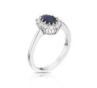 18ct White Gold Sapphire & 0.15ct Diamond Ring