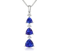 18ct White Gold Tanzanite Diamond Graduating Trillion Cut Necklace D - White Gold