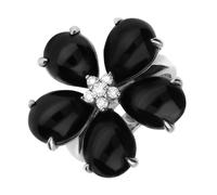 18ct White Gold Whitby Jet 0.15ct Diamond Five Stone Petal Ring D - M