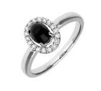 18ct White Gold Whitby Jet 0.17ct Diamond Oval Ring DMD-090