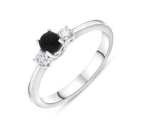 18ct White Gold Whitby Jet 0.17ct Diamond Trilogy Ring - R DMD-147/R