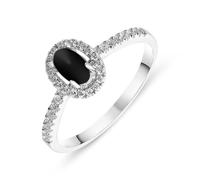 18ct White Gold Whitby Jet 0.24 Carat Diamond Shoulder Ring - Option1 Value White Gold DMD-095