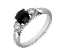 18ct White Gold Whitby Jet 0.36ct Diamond Round Claw Set Ring