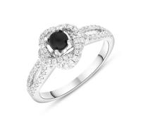 18ct White Gold Whitby Jet 0.39ct Diamond Knot Ring - Y