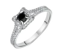18ct White Gold Whitby Jet and Diamond Claw Set Centre Ring