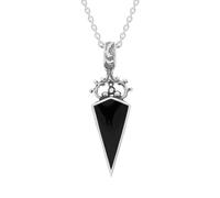 18ct White Gold Whitby Jet Blue John Double Sided Scroll Dagger Fob Necklace - White Gold FBS-2028