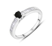 18ct White Gold Whitby Jet Diamond 0.20ct Round Claw Set Ring - Z DMD-183/Z