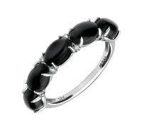 18ct White Gold Whitby Jet Diamond 5 Stone Oval Half Eternity Ring R762 - Q