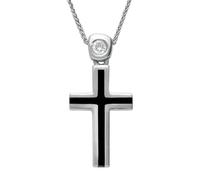 18ct White Gold Whitby Jet Diamond Medium Cross Necklace D - Option1 Value White Gold 27395