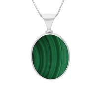 18ct White Gold Whitby Jet Malachite Hallmark Double Sided Oval Necklace - Gold FBS-2352