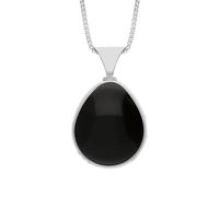 18ct White Gold Whitby Jet Mother of Pearl Hallmark Double Sided Pear-shaped Necklace - Gold FBS-2429
