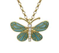18ct Yellow Gold 0.09ct Diamond Enamel Style & Fashion Butterfly Necklace - Gold CHS-070