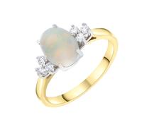 18ct Yellow Gold 0.16ct Diamond & 0.96ct Opal 7 Stone Oval Cluster Ring FEU-3128