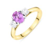 18ct Yellow Gold 0.93ct Pink Sapphire 0.33 Diamond Trilogy Ring - N