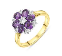18ct Yellow Gold 0.96ct Amethyst Diamond Cluster Oval Cut Ring - U
