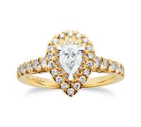 18ct Yellow Gold 1.25cttw Pear Halo Engagement Ring - Ring Size O