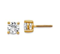 18ct Yellow Gold 1 Weight in Carat Cert Lab Grown Diamond VS+ F+ Round 4 Prong Heavy Weight Screw Back Earrings 5.3x5.3mm Wide Stud Earring for Women