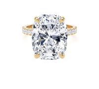 18ct Yellow Gold 10.25cttw Elongated Cushion Cut Lab Grown Diamond Set Shoulder Solitaire Engagement Ring - Ring Size R.5