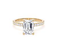 18ct Yellow Gold 2.20cttw Emerald Cut Lab Grown Diamond Set Shoulder Solitaire Engagement Ring - Ring Size O