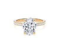 18ct Yellow Gold 2.20cttw Oval Lab Grown Diamond Set Shoulder Solitaire Engagement Ring - Ring Size O