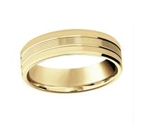 18ct Yellow Gold 6mm Pattern V Cut Bevelled Edge Wedding Ring - Ring Size K