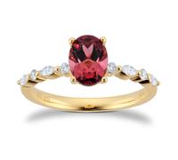 18ct Yellow Gold 8x6 Oval Pink Tourmaline and 0.20cttw Diamond Ring - Ring Size O